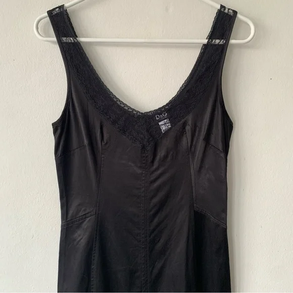 Vintage Dolce & Gabbana Lace Silky Trim Sleeveless Dress Black 90s Y2K - Picture 5 of 11